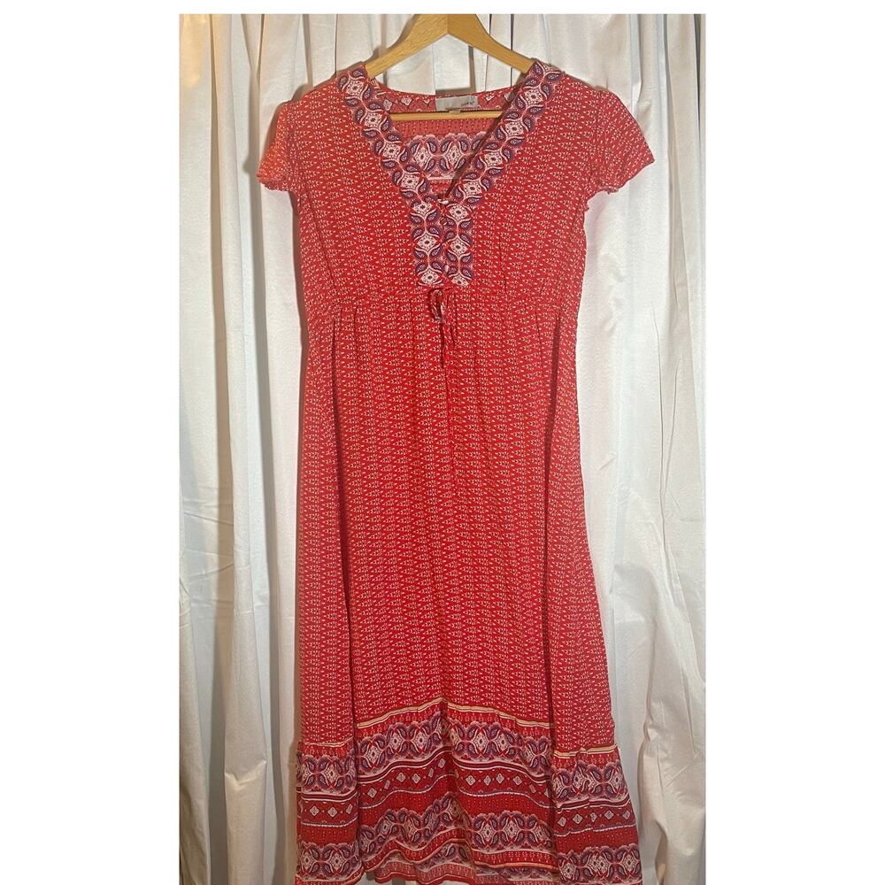 Preowned Luukse boho hippie dress-Red w/white&blue paisley(size Large)